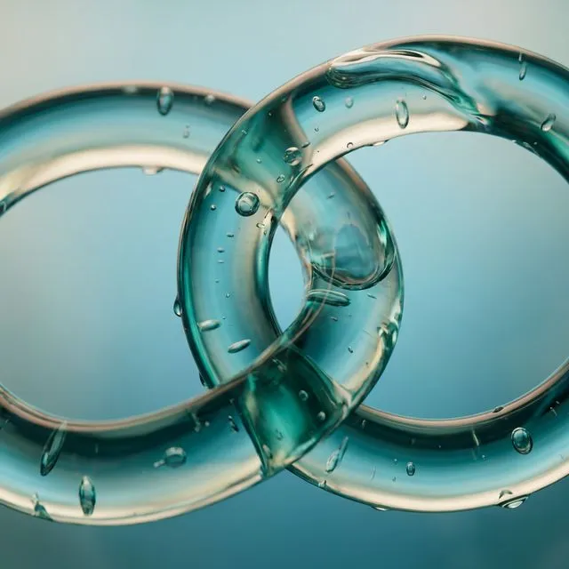 Interlocking rings of liquid glass representing connection and support